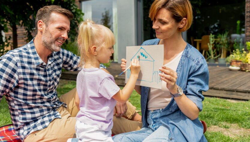 Family play together and spending joyful moments in backyard