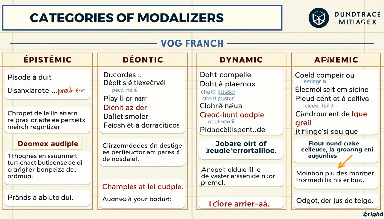 découvrez un tableau clair et pratique des modalisateurs pour enrichir et nuancer votre expression écrite et orale en français. améliorez vos compétences linguistiques grâce à des exemples concrets !
