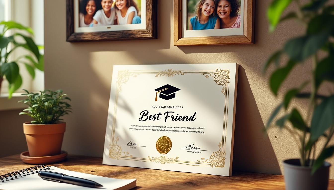 offrez le diplôme du meilleur copain, un cadeau unique et touchant pour montrer votre gratitude et célébrer une amitié précieuse.