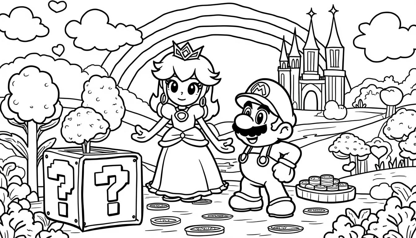 découvrez des idées de coloriage inspirées des personnages emblématiques mario et peach. amusez-vous en donnant vie à vos héros préférés avec des couleurs vives et créatives.