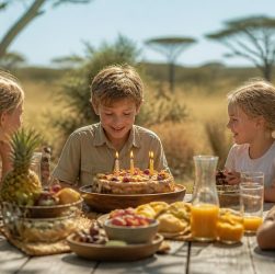 célébrez un anniversaire d'enfant unique dans la savane africaine, où saveurs exotiques et couleurs vibrantes invitent à l'aventure et à la découverte.