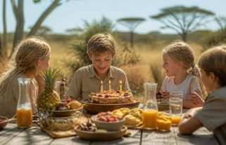 célébrez un anniversaire d'enfant unique dans la savane africaine, où saveurs exotiques et couleurs vibrantes invitent à l'aventure et à la découverte.