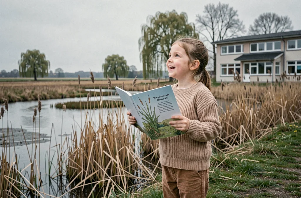 Une élève de l'école maternelle de la Roselière à Roeschwoog explorant la nature avec un livret bilingue