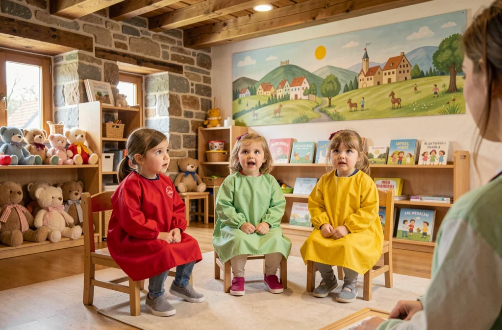 Des enfants de l'école maternelle Vauban à Strasbourg lors d'un spectacle de marionnettes bilingue en classe