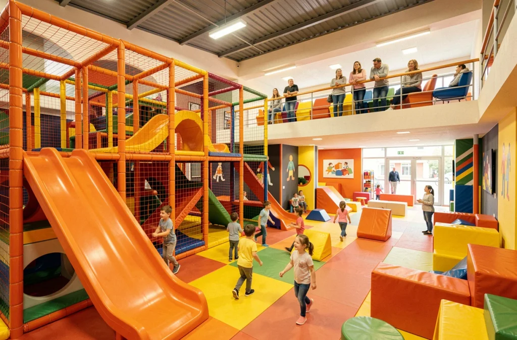 Enfants s'amusant dans les structures colorées d'Okidok à Colmar