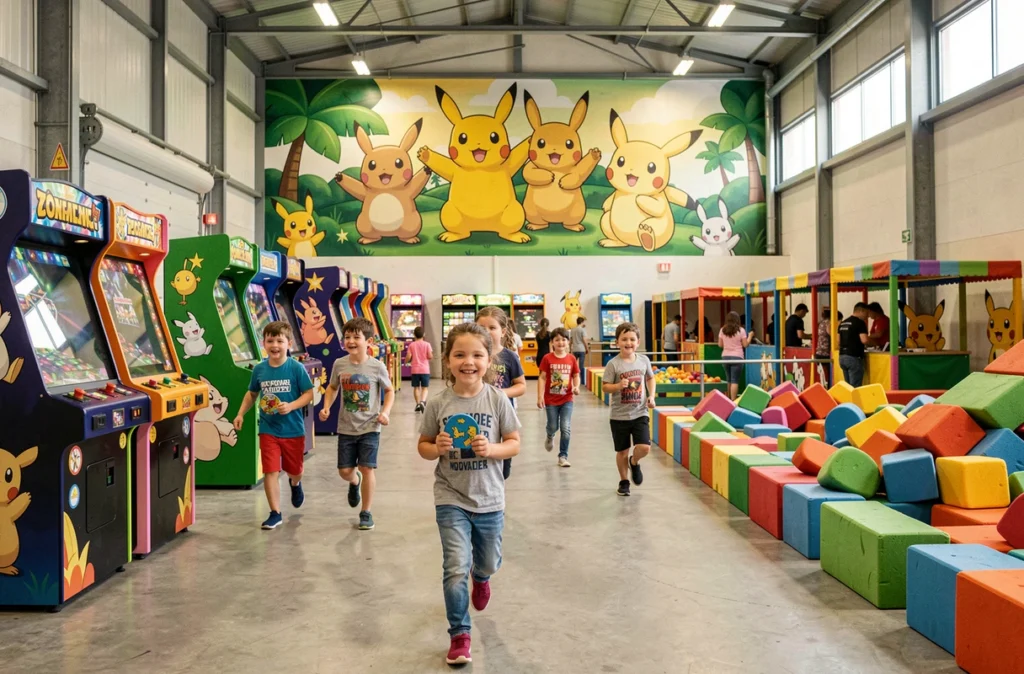Enfants s'amusant dans l'univers coloré de Pokeyland à Fey en Moselle